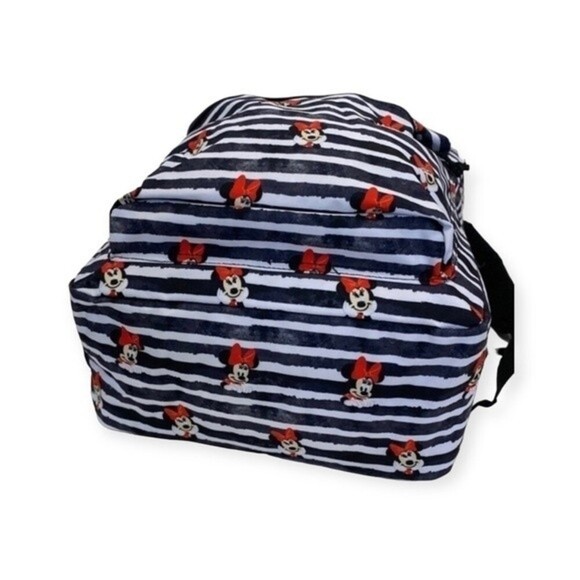 Disney Minnie Mouse Black White Striped Backpack with Red Accents